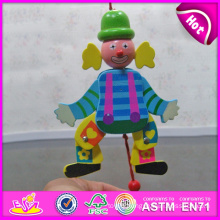 2016 High Quality Wooden Clown, Fashion Wooden Cartoon Clown, Wholesale Kid Pull Toy Wooden Clown W02A059d